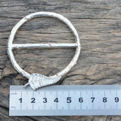 New Zealand Fern Scarf Ring, Oak Twig Circle, Handcast Pewter, Polished Finish