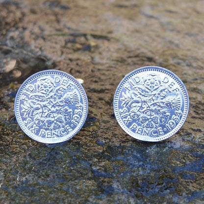 Sixpence Cufflinks, Handcast Pewter Cufflinks, Polished Finish