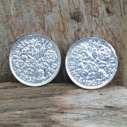 Sixpence Cufflinks, Handcast Pewter Cufflinks, Polished Finish