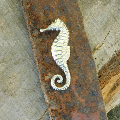 Seahorse Brooch, Handcast Pewter, Polished Finish
