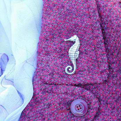 Seahorse Brooch, Handcast Pewter, Polished Finish