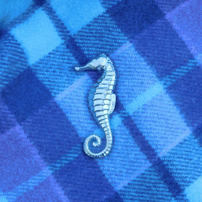 Seahorse Brooch, Handcast Pewter, Polished Finish