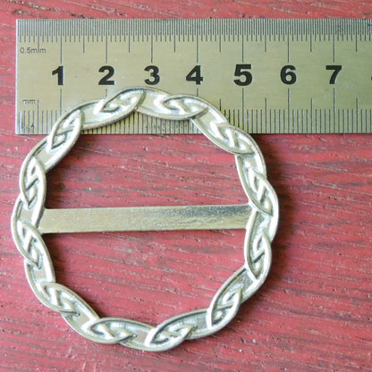 Celtic Plait Scarf Ring (Narrow), Handcast Pewter Circle, Polished Finish