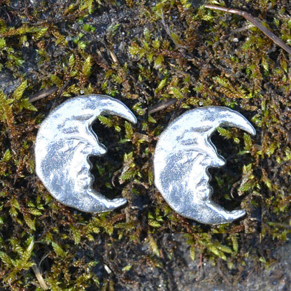 Man in the Moon Cufflinks, Handcast Pewter Cufflinks, Polished Finish