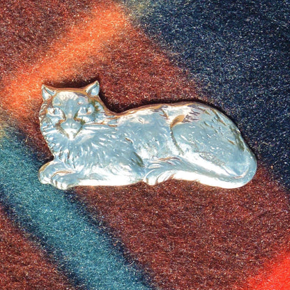 Cat Brooch (Lying Design), Handcast Pewter, Polished Finish