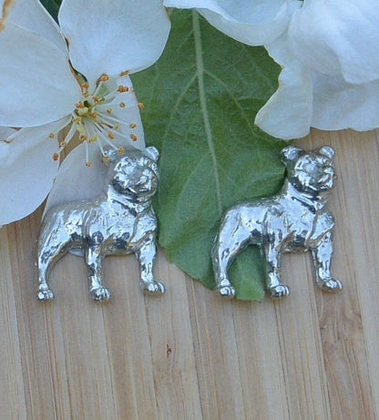 Bulldog Cufflinks, Handcast Pewter Cufflinks, Polished Finish