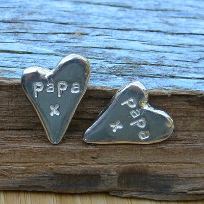 Papa Heart Cufflinks (Large Design), Handcast Pewter Cufflinks, Polished Finish
