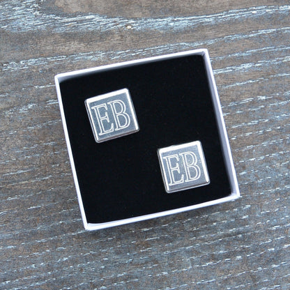Personalised Square Cufflinks, Handcast Pewter Cufflinks, Polished Finish