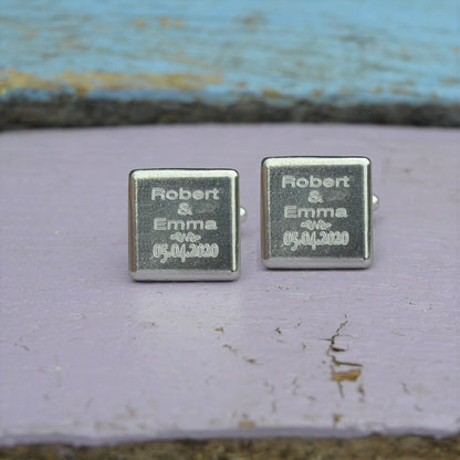 Personalised Square Cufflinks, Handcast Pewter Cufflinks, Polished Finish