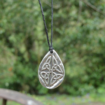Triquetra Pendant Necklace (Drop Design), Handcast Pewter Pendant on Adjustable Waxed Cord