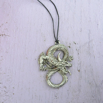 Dragon Pendant Necklace, Handcast Pewter on Adjustable Waxed Cord