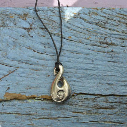 Infinity Loop Pendant Necklace with Koru Spiral, Handcast Pewter Pendant on Adjustable Waxed Cord