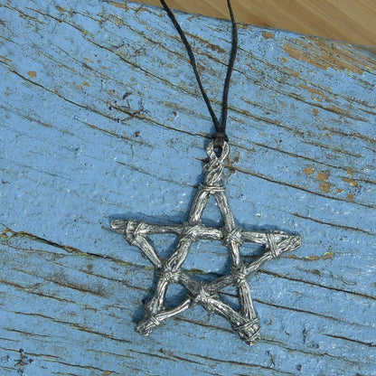 Pentagram Pendant Necklace, Handcast Pewter on Adjustable Waxed Cord
