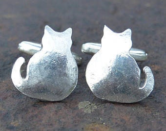 Cat Cufflinks (Pair of Cats), Handcast Pewter Cufflinks, Polished Finish