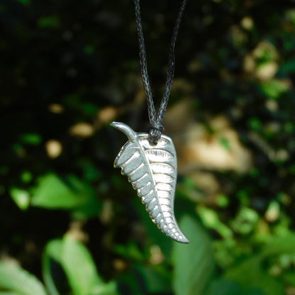 New Zealand Silver Fern Pendant Necklace, Handcast Pewter Pendant on Adjustable Waxed Cord