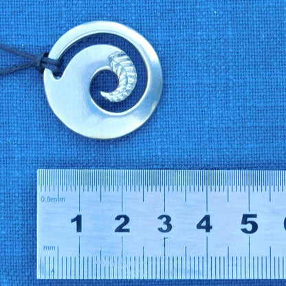 Koru Fern Pendant Necklace, Handcast Pewter on Adjustable Waxed Cord