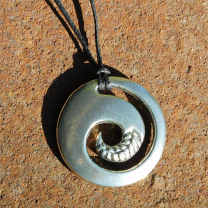Koru Fern Pendant Necklace, Handcast Pewter on Adjustable Waxed Cord