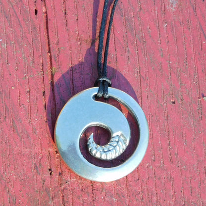 Koru Fern Pendant Necklace, Handcast Pewter on Adjustable Waxed Cord