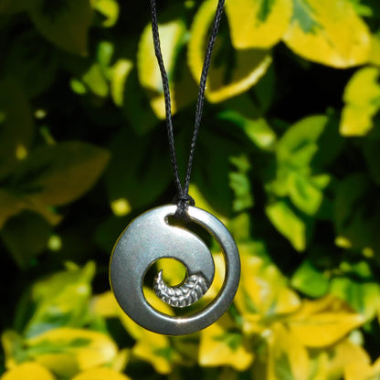 Koru Fern Pendant Necklace, Handcast Pewter on Adjustable Waxed Cord
