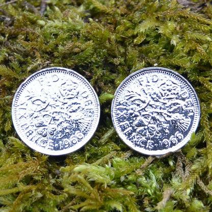Sixpence Cufflinks, Handcast Pewter Cufflinks, Polished Finish