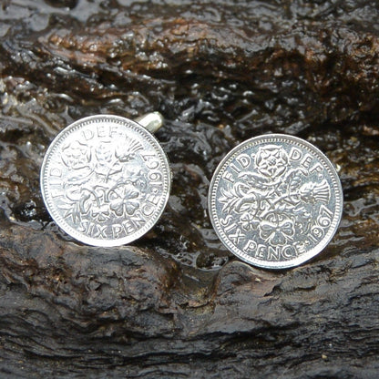 Sixpence Cufflinks, Handcast Pewter Cufflinks, Polished Finish