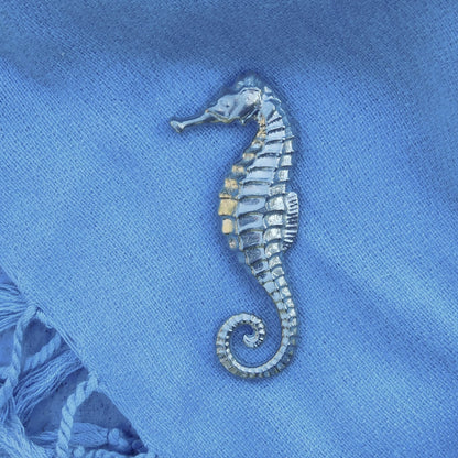 Seahorse Brooch, Handcast Pewter, Polished Finish