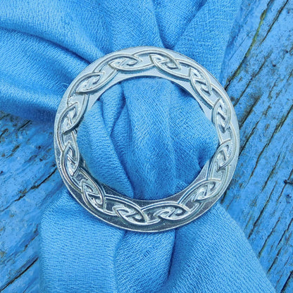 Celtic Plait Scarf Ring (Wider), Handcast Pewter Circle, Polished Finish