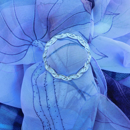 Celtic Plait Scarf Ring (Narrow), Handcast Pewter Circle, Polished Finish