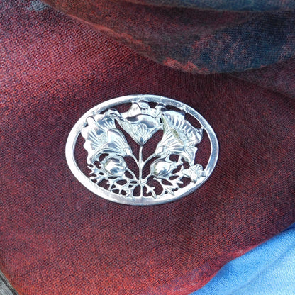 Lily Brooch, Handcast Pewter, Polished Finish