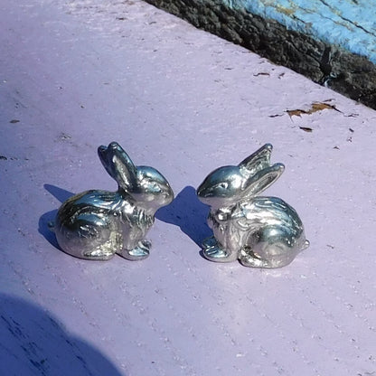 Rabbit Figurines, Two Tiny Rabbits, Handmade, in Fine Pewter, by William Sturt