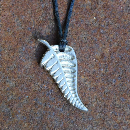 New Zealand Silver Fern Pendant Necklace, Handcast Pewter Pendant on Adjustable Waxed Cord