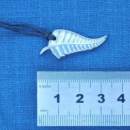 New Zealand Silver Fern Pendant Necklace, Handcast Pewter Pendant on Adjustable Waxed Cord