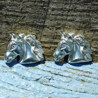 Horse Head Cufflinks, Handcast Pewter Cufflinks, Polished Finish