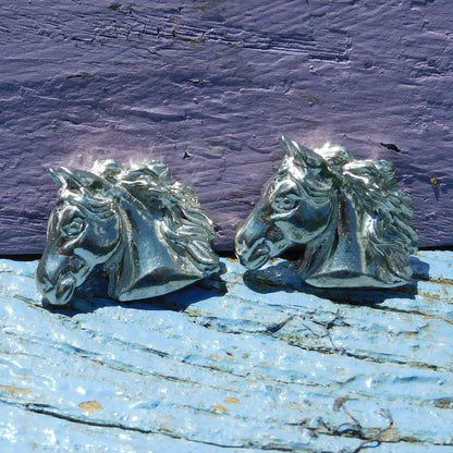 Horse Head Cufflinks, Handcast Pewter Cufflinks, Polished Finish