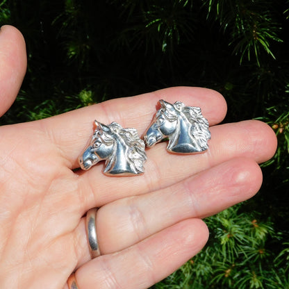 Horse Head Cufflinks, Handcast Pewter Cufflinks, Polished Finish