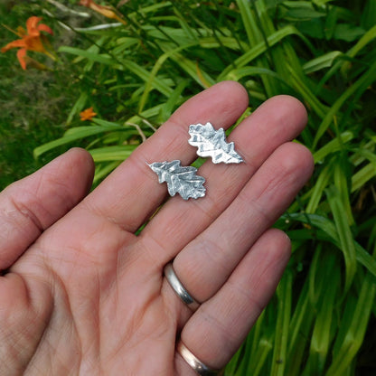 Oak Leaf Cufflinks (Medium Design), Handcast Pewter Cufflinks, Polished Finish