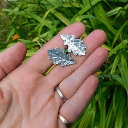 Oak Leaf Cufflinks (Large Design), Handcast Pewter Cufflinks, Polished Finish