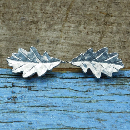 Oak Leaf Cufflinks (Large Design), Handcast Pewter Cufflinks, Polished Finish