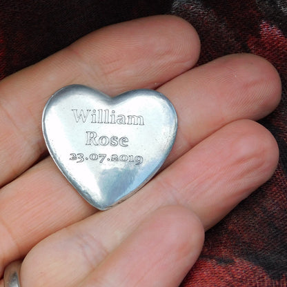 Personalised Heart Pocket Token, French Love Token, Je T’Aime, Handmade in Fine Pewter, by William Sturt
