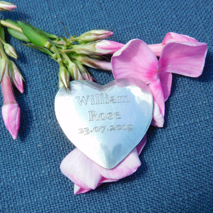 Two Personalised Heart Pocket Tokens, His and Hers French Love Token, Je T’Aime, Handmade in Fine Pewter, by William Sturt