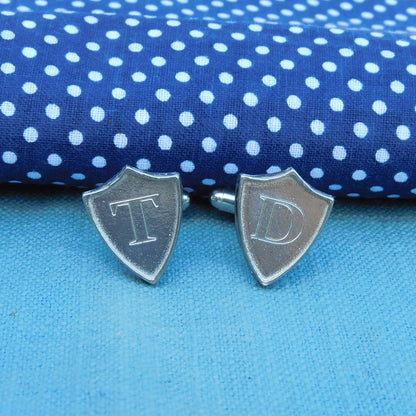 Personalised Shield Cufflinks, Handcast Pewter Cufflinks, Polished Finish