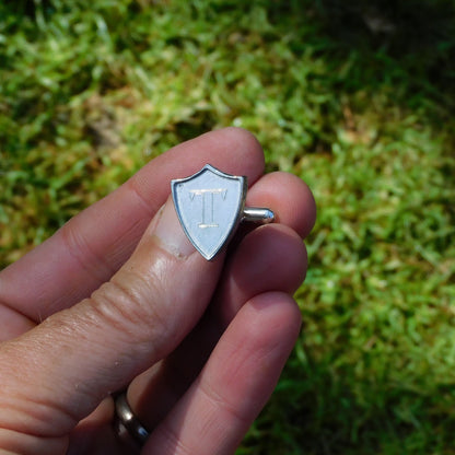 Personalised Shield Cufflinks, Handcast Pewter Cufflinks, Polished Finish