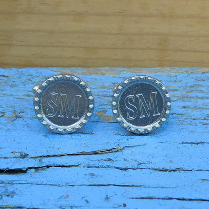 Personalised Cufflinks (Beaded Edging), Handcast Pewter Cufflinks, Polished Finish