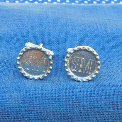 Personalised Cufflinks (Beaded Edging), Handcast Pewter Cufflinks, Polished Finish