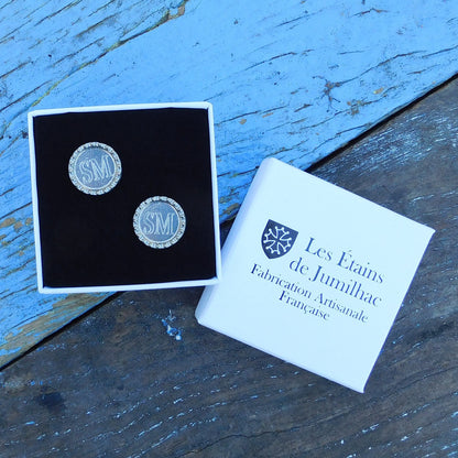 Personalised Cufflinks (Beaded Edging), Handcast Pewter Cufflinks, Polished Finish
