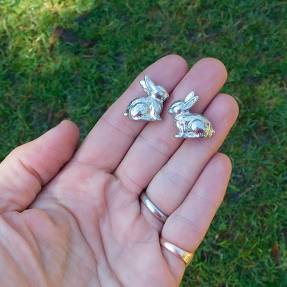 Rabbit Figurines, Two Tiny Rabbits, Handmade, in Fine Pewter, by William Sturt