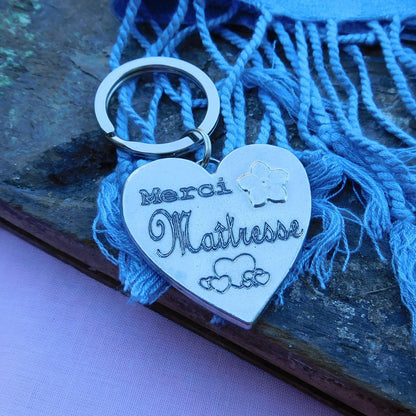 French Keyring, Merci Maîtresse, Personnalised Keyring, French Papa Keyring, Handmade, in Finest Pewter, by William Sturt