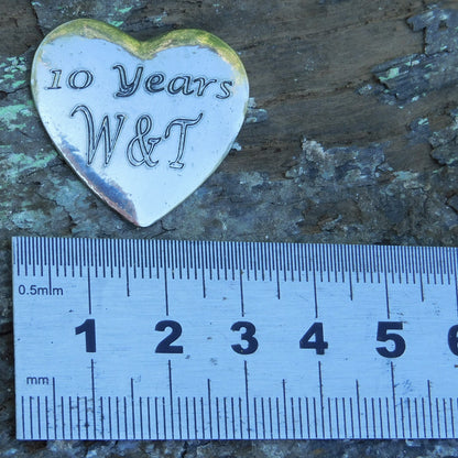 Personalised Heart Pocket Token, With Initials, For 10 Year Anniversary, Initial Hearts, Handmade in Fine Pewter, by William Sturt