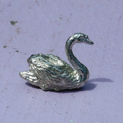Swan Figurine, Miniature Swan, Handmade, in Fine Pewter, by William Sturt