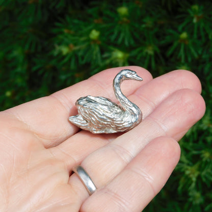 Swan Figurine, Miniature Swan, Handmade, in Fine Pewter, by William Sturt